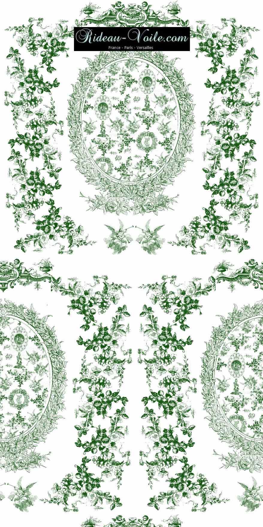 green vert toile de jouy au mètre tissu Toile ameublement tapisserie textile agencement Paris Versailles haut de gamme french fabric meter tapestry upholstery home pattern  style Empire Yvelines motif imprimé