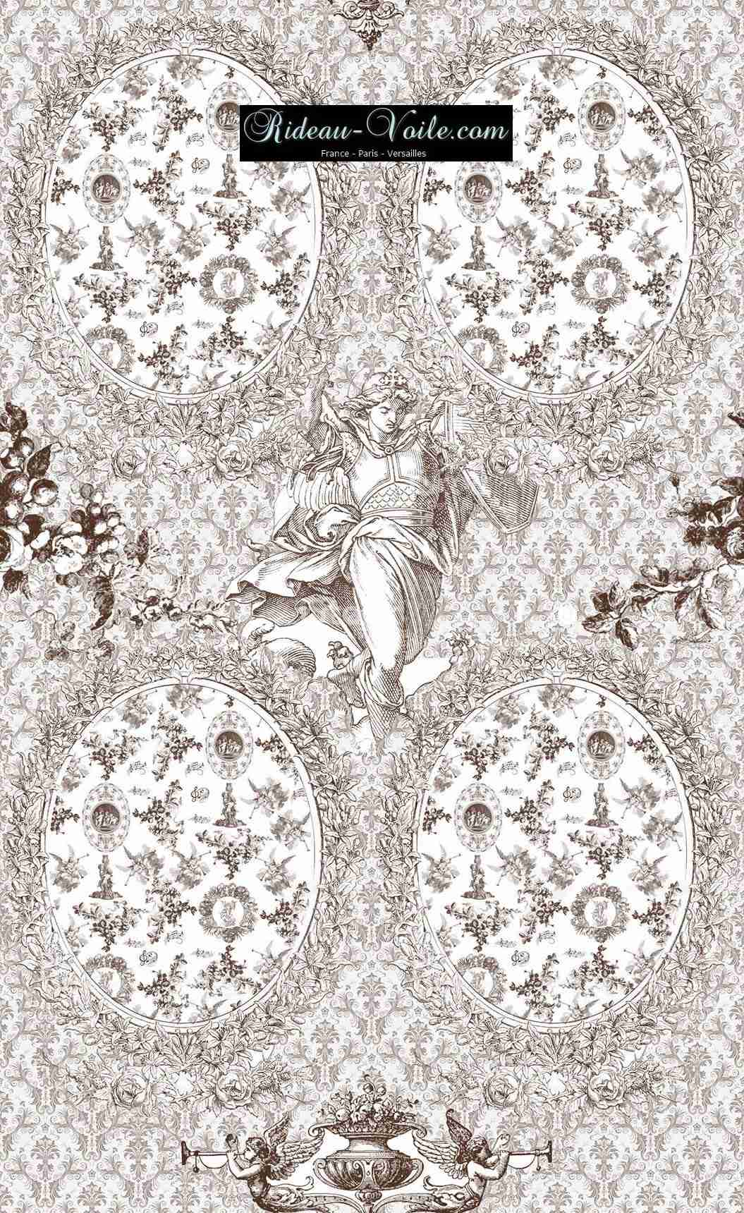 Toile de Jouy tissu ameublement motif imprimé décoration tapisserie au mètre confection sur mesure marron