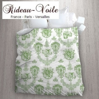 vert housse de couette tissu imprimé Toile de Jouy linge de maison accessoire literie sur mesure haut gamme Paris Versailles en ligne au mètre