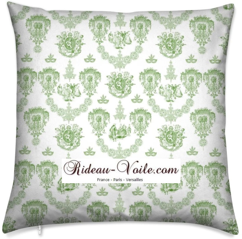 vert housse de coussin sur mesure tissu imprimé toile de jouy décoration ameublement accessoire luxe Paris Versailles design haut gamme
