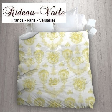 jaune housse de couette tissu imprimé Toile de Jouy linge de maison accessoire literie sur mesure haut gamme Paris Versailles en ligne au mètre