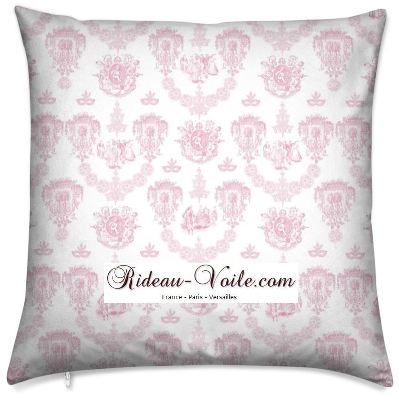 rose housse de coussin sur mesure tissu imprimé toile de jouy décoration ameublement accessoire luxe Paris Versailles design haut gamme
