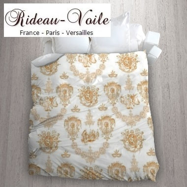 housse de couette tissu imprimé Toile de Jouy linge de maison accessoire literie sur mesure haut gamme Paris Versailles en ligne au mètre