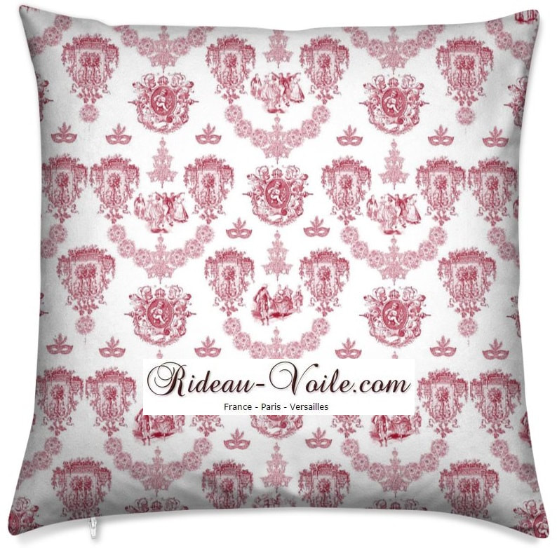 rouge housse de coussin sur mesure tissu imprimé toile de jouy décoration ameublement accessoire luxe Paris Versailles design haut gamme