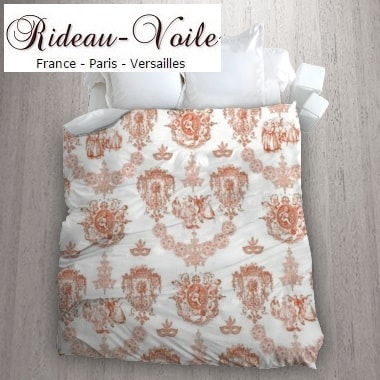 orange housse de couette tissu imprimé Toile de Jouy linge de maison accessoire literie sur mesure haut gamme Paris Versailles en ligne au mètre