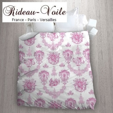 rose fushia housse de couette tissu imprimé Toile de Jouy linge de maison accessoire literie sur mesure haut gamme Paris Versailles en ligne au mètre