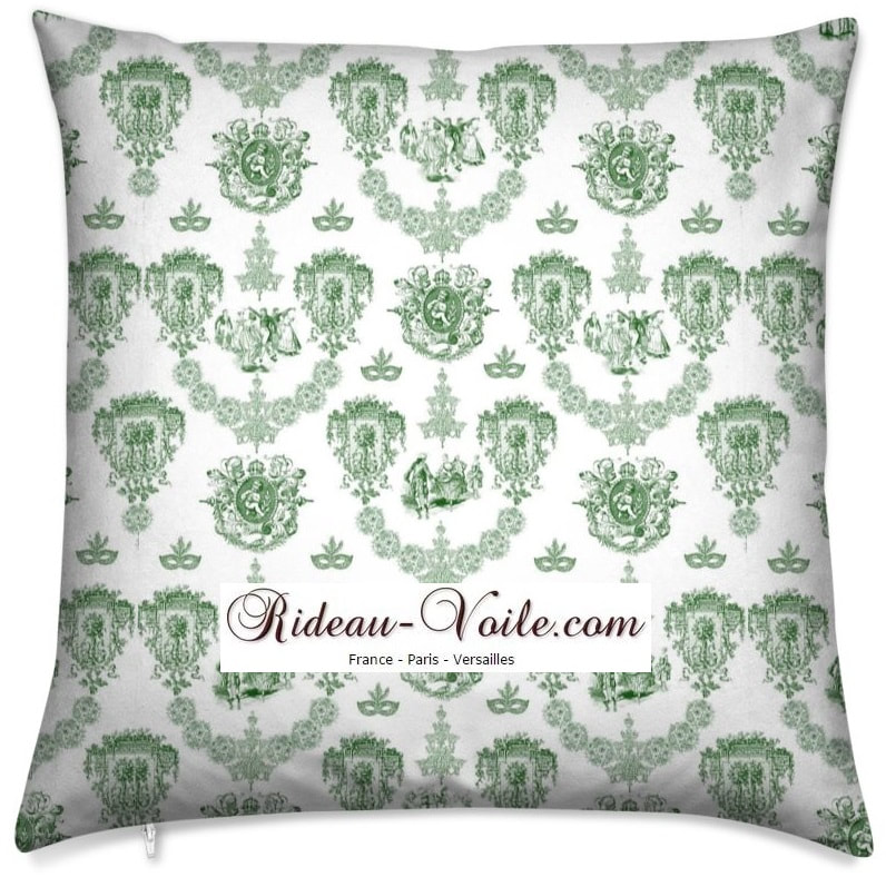 vert émeraude housse de coussin sur mesure tissu imprimé toile de jouy décoration ameublement accessoire luxe Paris Versailles design haut gamme