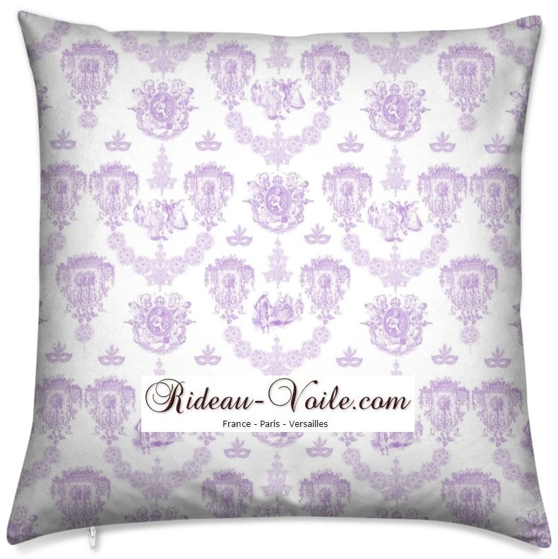 violet housse de coussin sur mesure tissu imprimé toile de jouy décoration ameublement accessoire luxe Paris Versailles design haut gamme