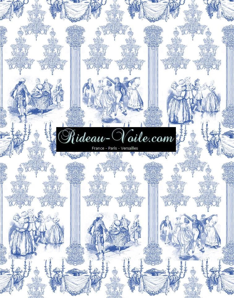 Paris Versailles tissu ameublement style Empire Toile de Jouy au mètre sur mesure rideau coussin couette abat-jour tapisserie décoration papier-peint bleu