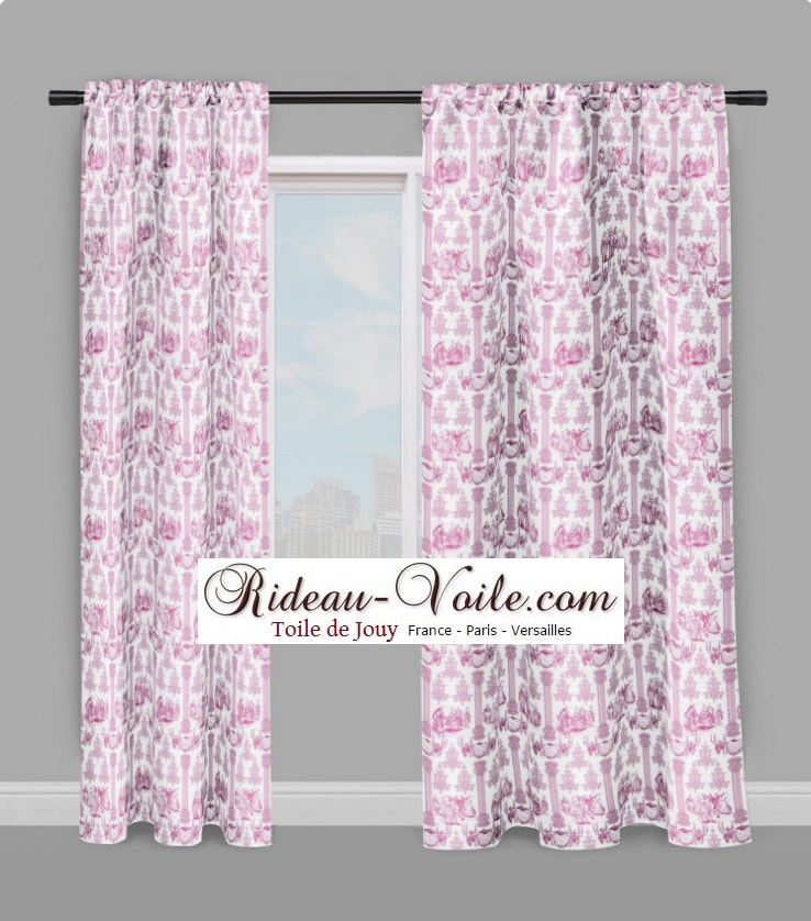 tissu toile de jouy rose fushia décoration rideau salon cuisine chambre boutique paris