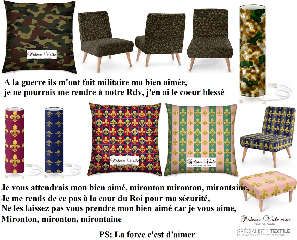 tissu au mètre déco ameublement motif camouflage fleur de lys coussin rideau luminaire fauteuil couette luxe haut gamme Paris