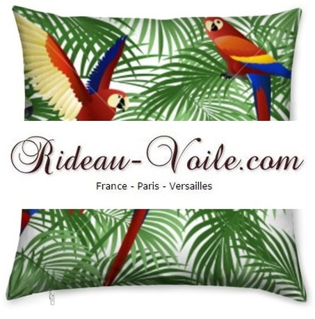 housse de coussin tissu motif style exotique tropical oiseau oiseaux fleurs plantes imprimé ameublement