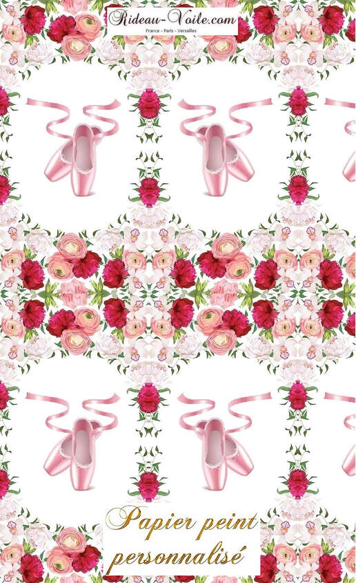 tissu fleur fleuri floral motif danseuse danseur étoile classique ballerine bouquet papier peint rideau coussin au mètre sur mesure rose blanc rouge