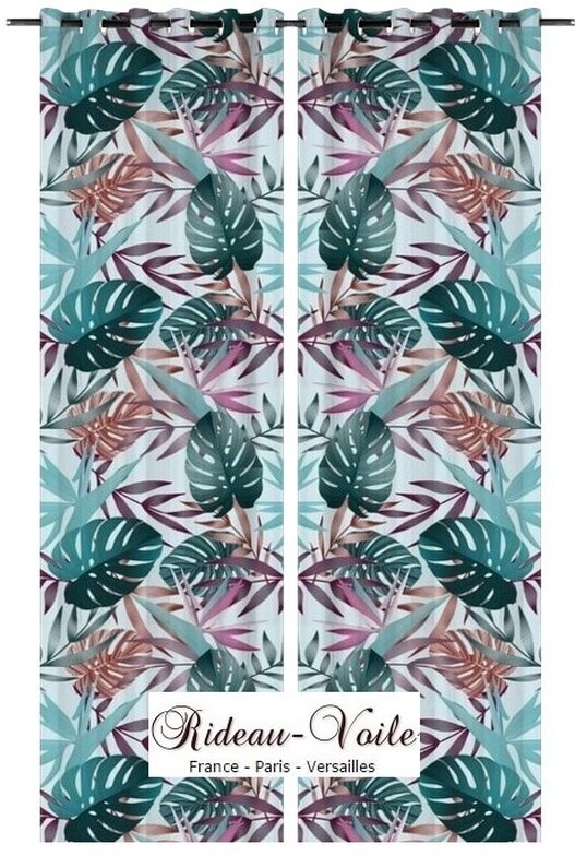  ignifugé occultant tissu rideau exotique motif tropical sur mesure au mètre plantes imprimé bleu palmier