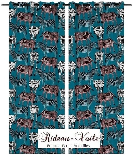 ornement tribal ethnique exotique tropical tissu style pagne africain ankara wax  rideau au mètre Afrique traditionnel art bleu zèbre rayé 