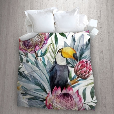 tissu motif style exotique tropical oiseau oiseaux fleurs plantes imprimé ameublement housse de couette