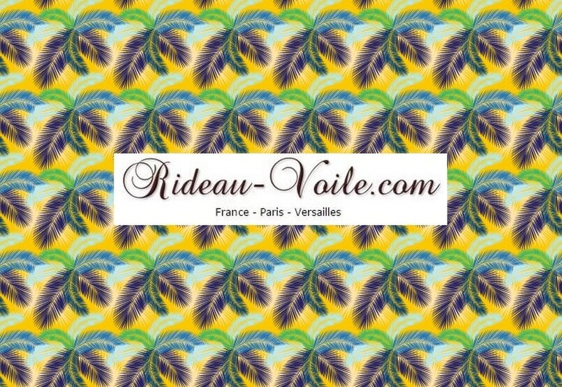 Palmier bleu vert tissu textile au mètre boutique en ligne Paris France Versaille motif imprimé exotique tropical ethnique fleur plante oiseau feuille