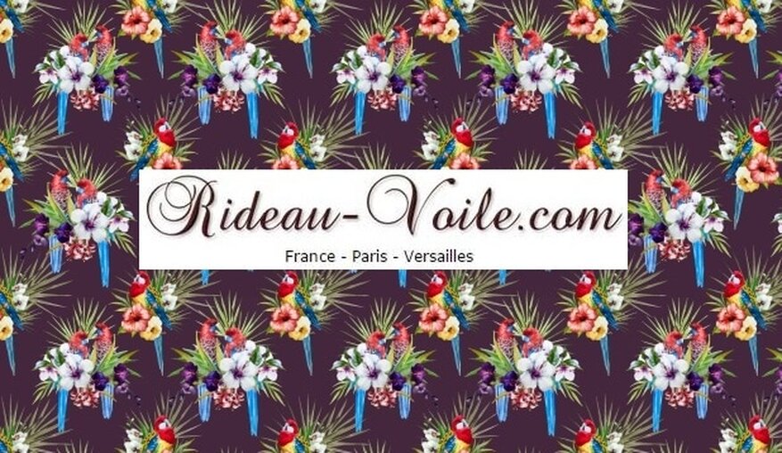 violet tissu textile au mètre boutique en ligne Paris France Versaille motif imprimé exotique tropical ethnique fleur plante oiseau feuilles