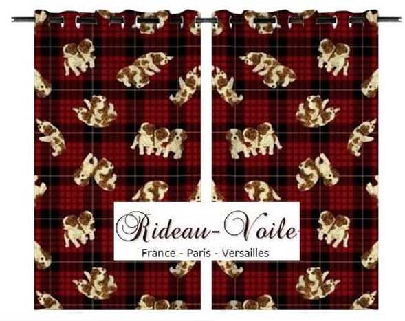 tissu à carreaux tartan écossais motif chien chiot imprimé rideau
