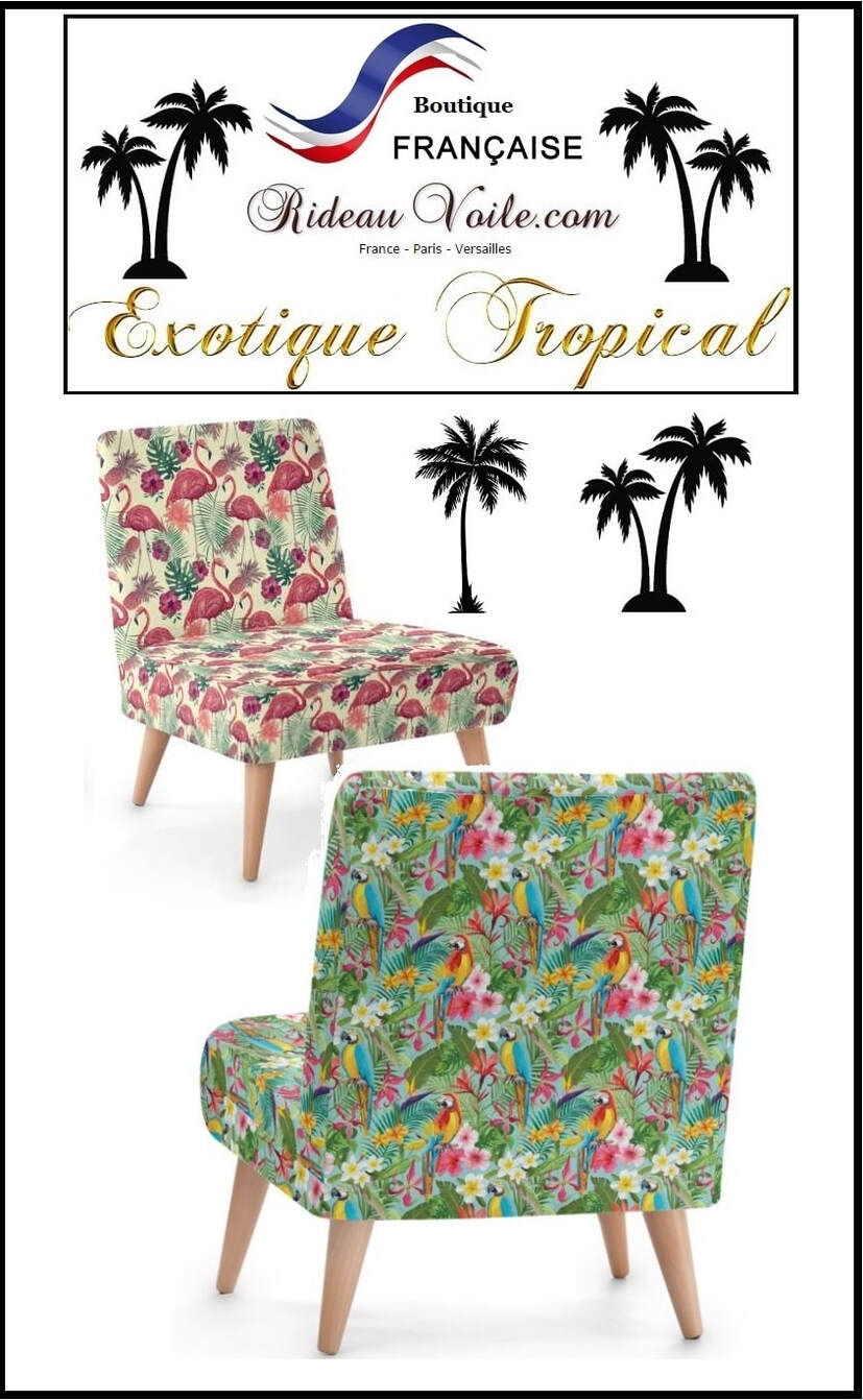 tissu textile haut de gamme au mètre boutique en ligne Paris France Versailles motif imprimé exotique tropical ethnique fleur plante oiseau feuilles