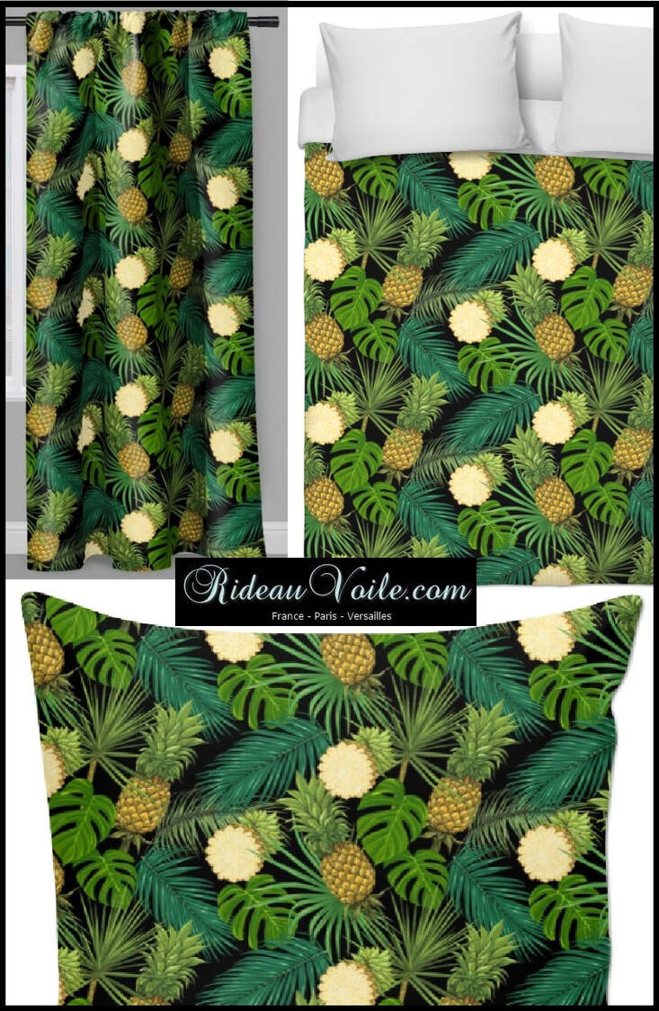 rideau tissu textile motif feuille fleur bananier thème design décoration intérieur ameublement exotique tropical