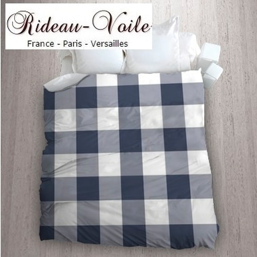 tissu bleu blanc motif imprimé carreaux literie housse de couette lit sur mesure carreaux carré vichy marine