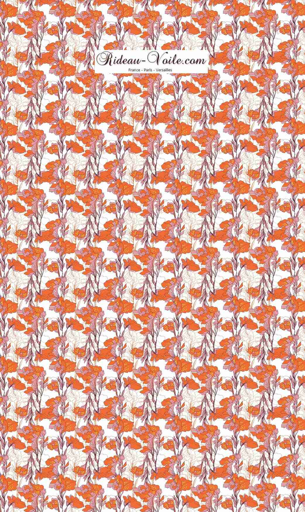 orange blanc tissu tissus fleur fleurs fleuri floral imprimé motif ameublement haut de gamme au mètre grosse feuille plante décoration rideau coussin couette abat jour fauteuil d'appoint salon cuisine salle d'attente sur mesure  occultant ignifuge