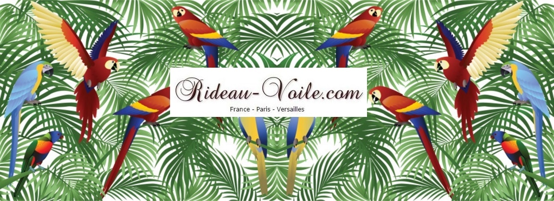tissu textile au mètre boutique en ligne Paris France Versaille motif imprimé exotique tropical ethnique fleur plante oiseau feuilles perroquet paysage