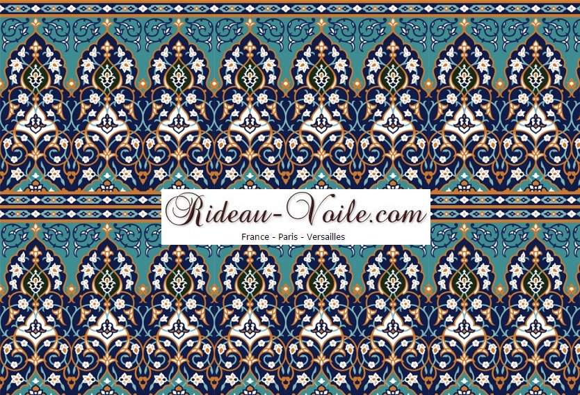 arabesque traditionnel artisanat tissu rideau coussin couette motif afrique oriental maghreb arabe ethnique ameublement décoration sur mesure au mètre bleu