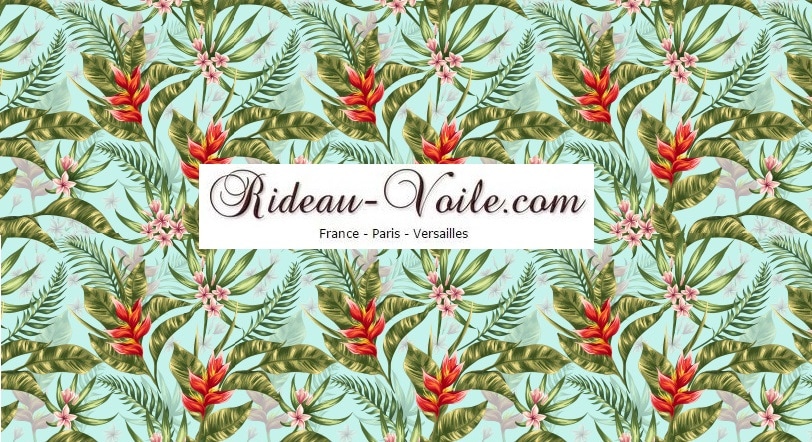 bleu tissu textile au mètre boutique en ligne Paris France Versaille motif imprimé exotique tropical ethnique fleur plante oiseau feuille