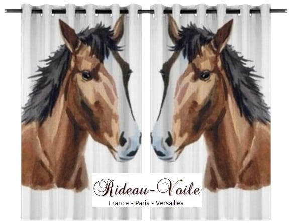 rideau sur mesure avec motif imprimé tête de cheval chevaux équitation accessoire