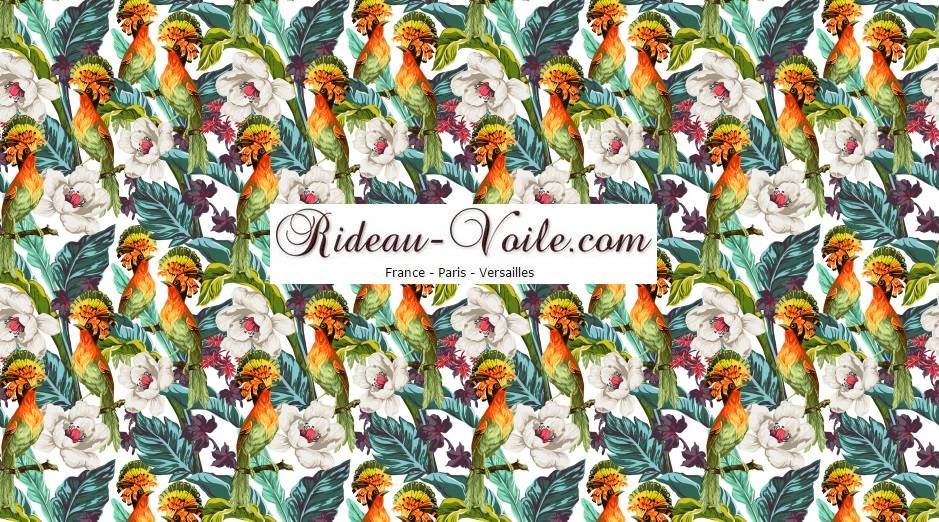 tissu textile haut de gamme au mètre boutique en ligne Paris France Versailles motif imprimé exotique tropical ethnique fleur plante oiseau feuilles