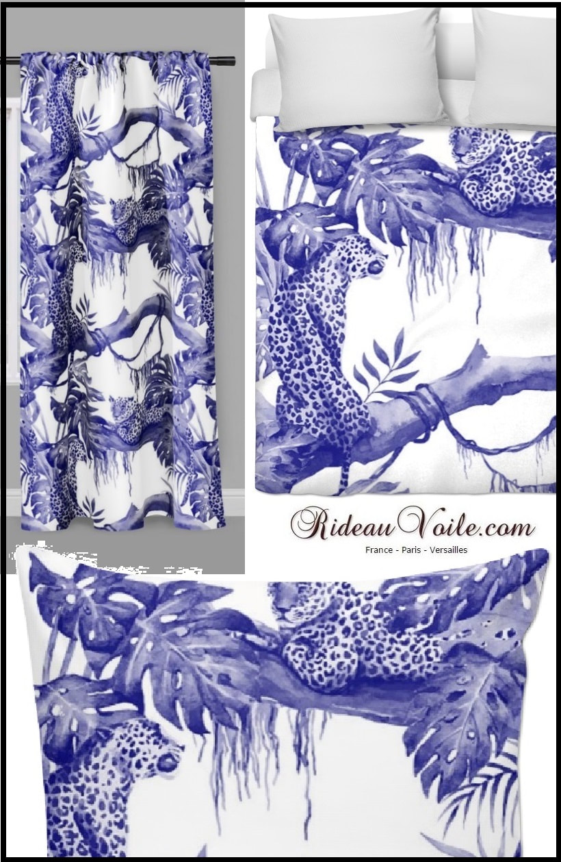 rideau haut gamme luxe tissu textile au mètre boutique en ligne Paris France Versaille motif imprimé exotique tropical ethnique fleur plante oiseau feuille