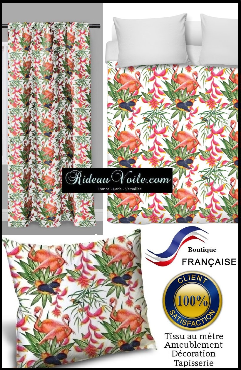 coloré tissu textile au mètre boutique en ligne Paris France Versaille motif imprimé exotique tropical ethnique fleur plante oiseau feuille