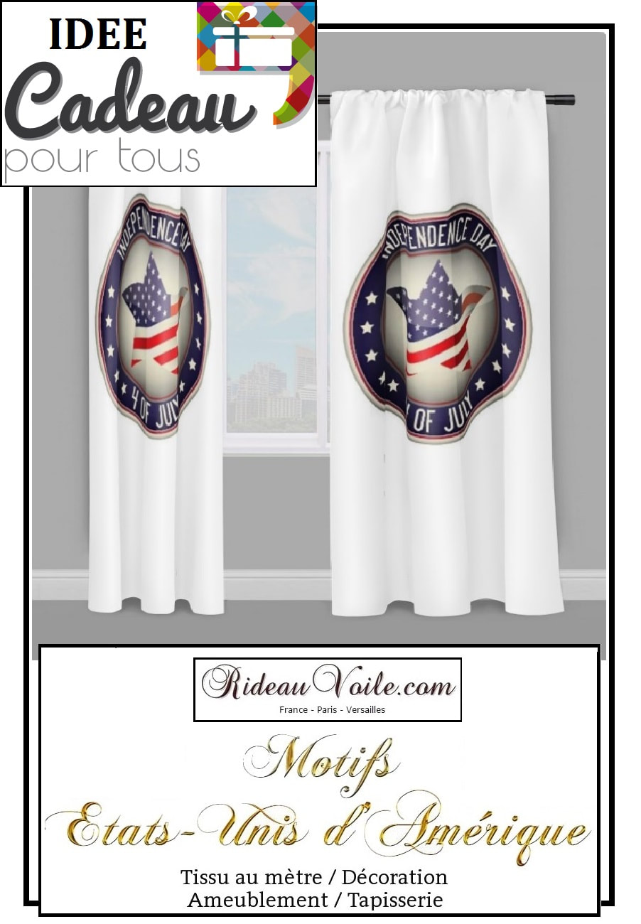 blanc 4 juillet rideau tissu ameublement motif imprimé tissus motifs imprimés usa américain americain drapeau USA écusson badge independance day 