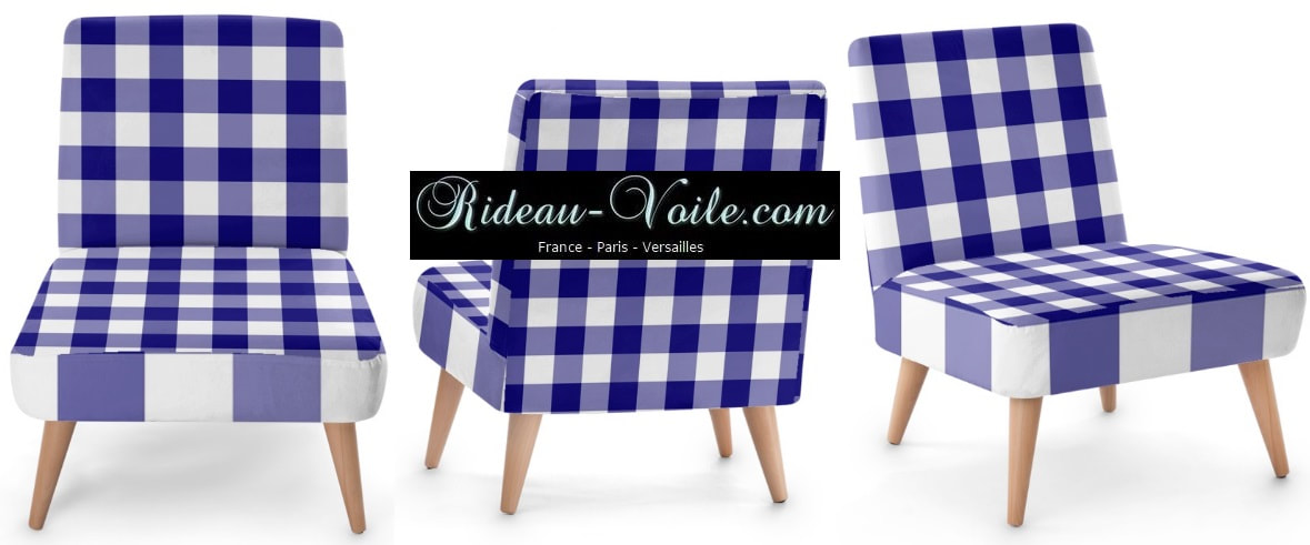 fauteuil d'appoint salle attente mobilier entreprise professionnel ignifugé non feu suédine matière tissu carreaux carré vichy bleu blanc tapisserie luxe haut de gamme