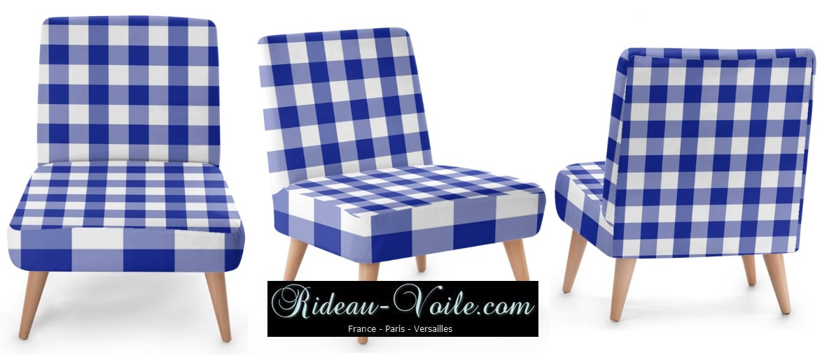 spécialiste fauteuil d'appoint salle attente mobilier entreprise professionnel ignifugé non feu suédine matière tissu carreaux carré vichy bleu blanc tapisserie luxe haut de gamme