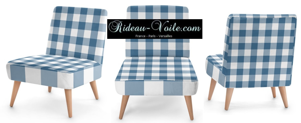 fauteuil d'appoint salle attente mobilier entreprise professionnel ignifugé non feu suédine matière tissu carreaux carré vichy bleu blanc tapisserie luxe haut de gamme CHR