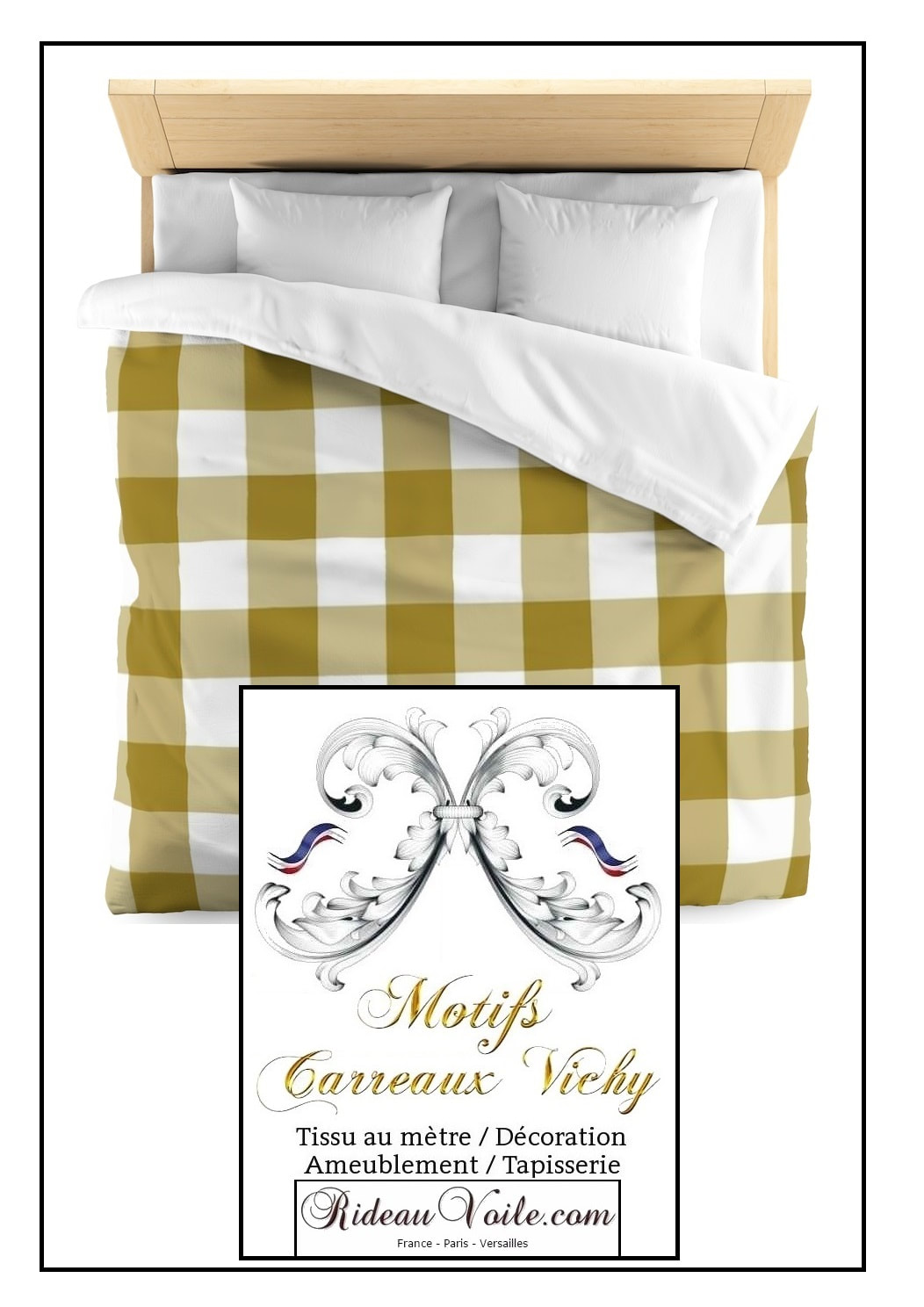 moka marron beige camel motif carré motif housse de couette tissu ameublement lit linge carreaux vichy blanc sur mesure au mètre