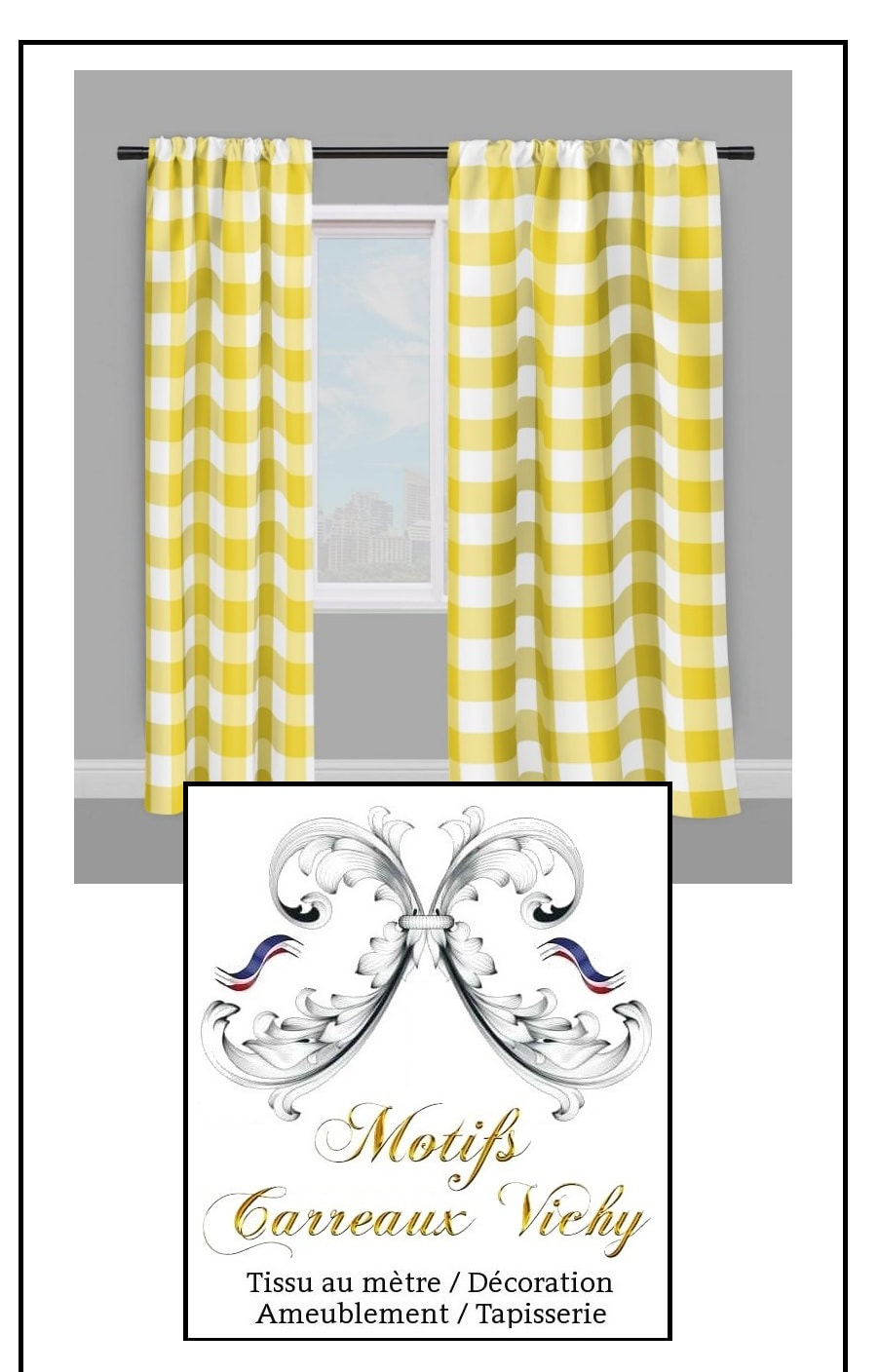 jaune pale clair pastel literie chambre décoration motif housse de couette tissu ameublement lit linge carreaux vichy blanc sur mesure au mètre