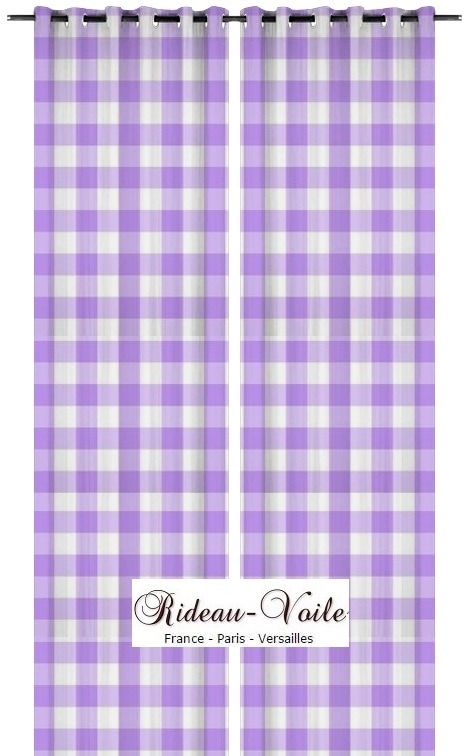 lilas violet parme blanc Tissu carreaux carré ameublement vichy rideau sur mesure au mètre