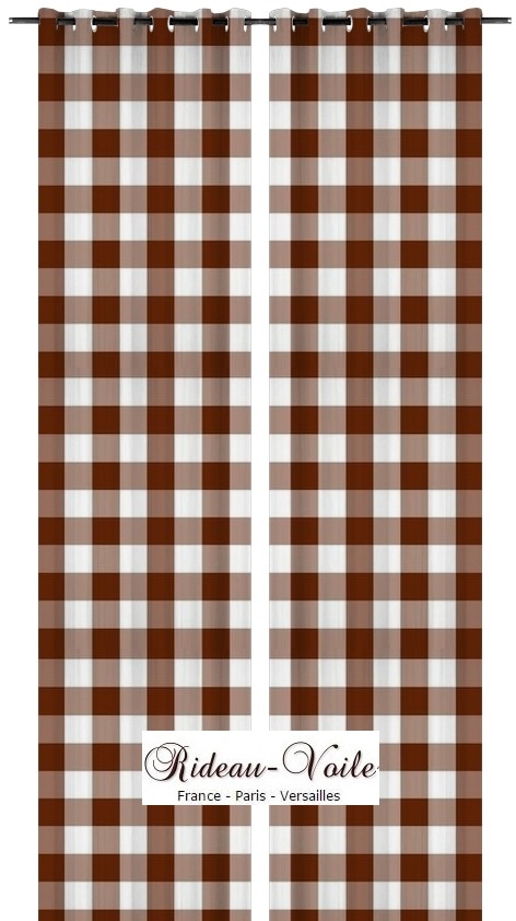 marron chocolat blanc laqué brillant rideau carrés carreaux vichy rideaux au mètre tissu ameublement motif imprimé