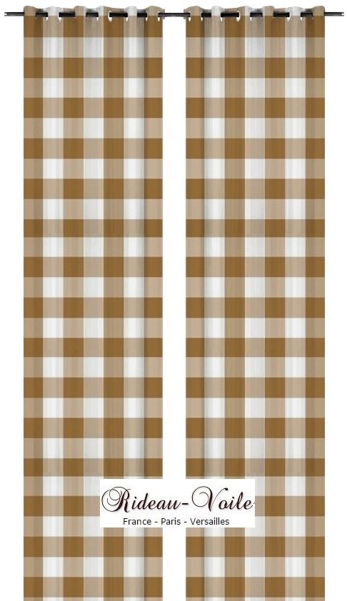 marron brun moka blanc rideau carrés carreaux vichy rideaux au mètre tissu ameublement motif imprimé