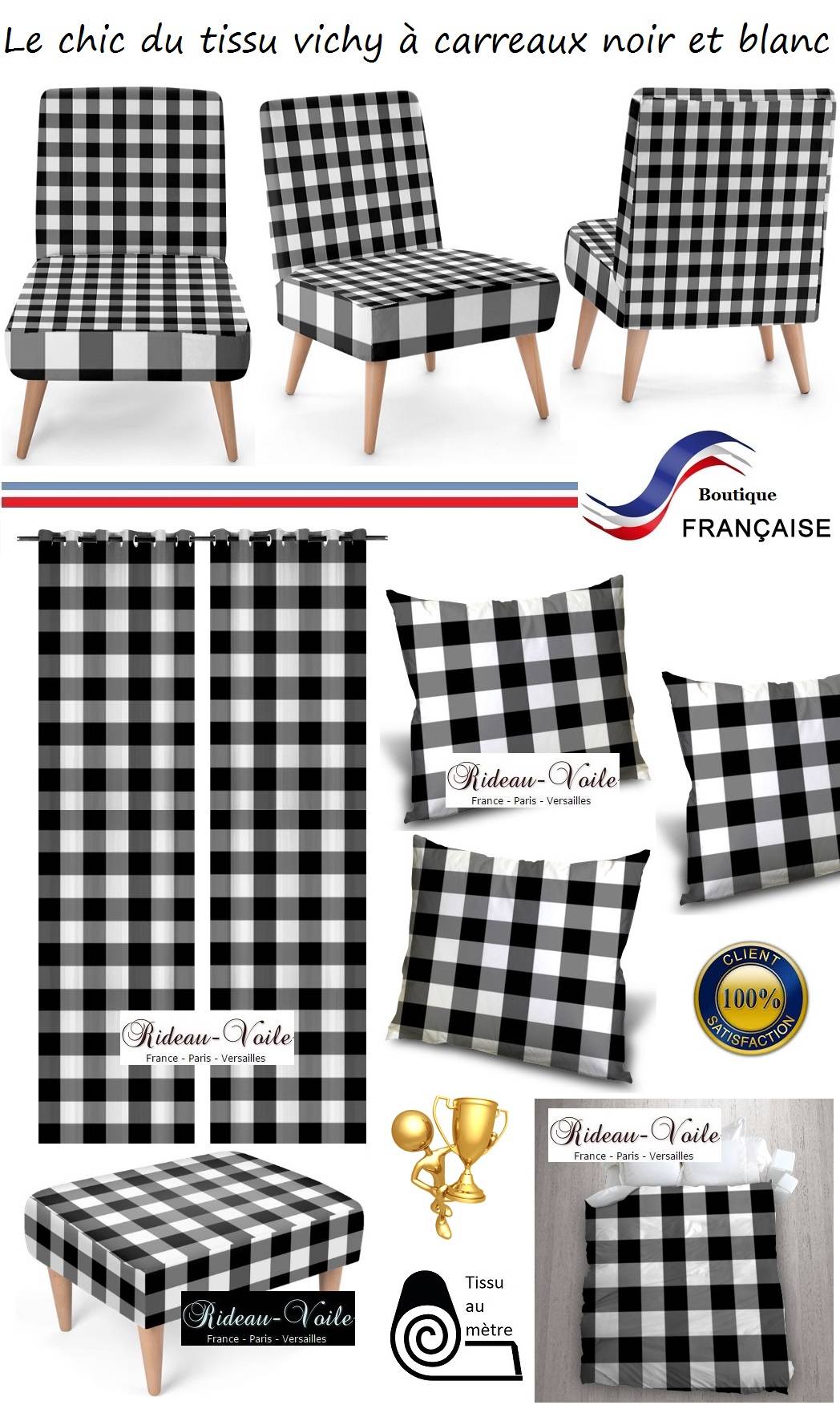 rideau coussin couette fauteuil carrés carreaux vichy rideaux au mètre tissu ameublement motif imprimé